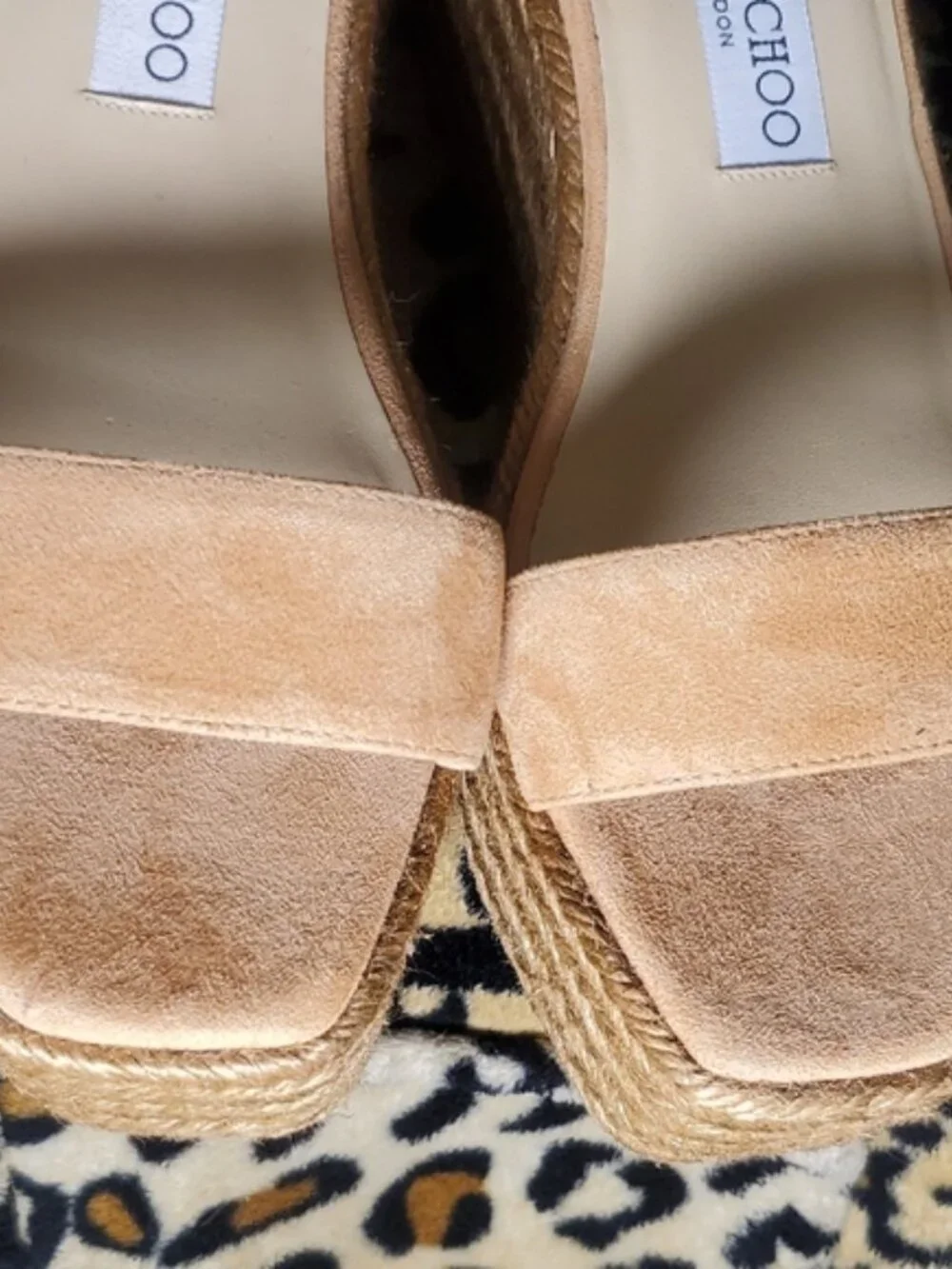 Jimmy Choo Suede Espadrille Wedge Sandals with Crystal Buckle Size 8